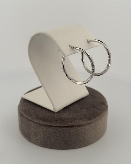 White Gold Diamond Cut Hoop Earrings