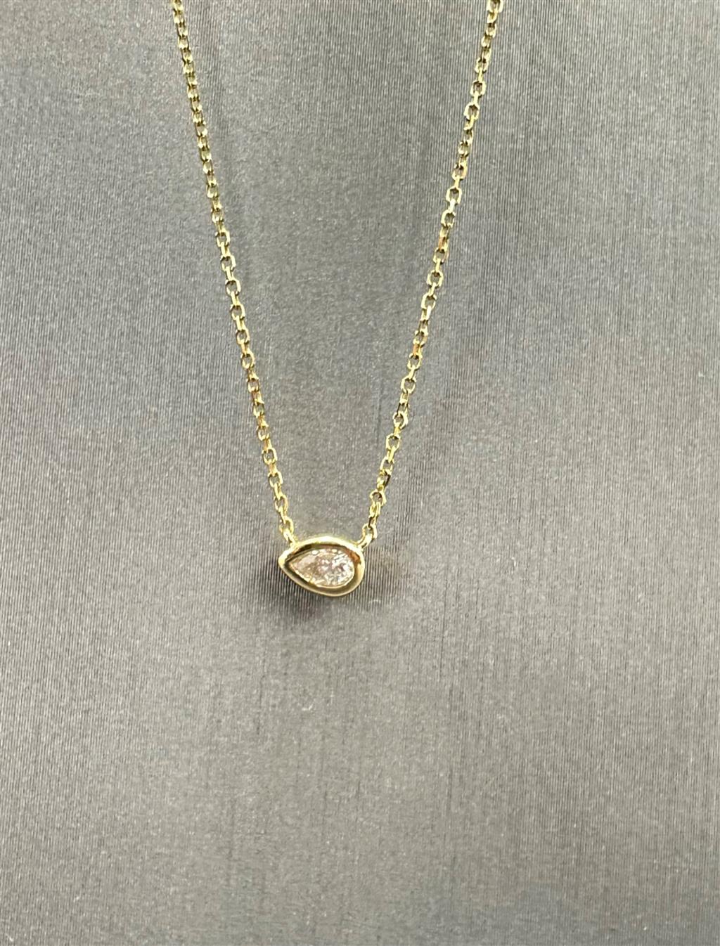 Yellow Gold Bezel Set Pear Shape Diamond Necklace