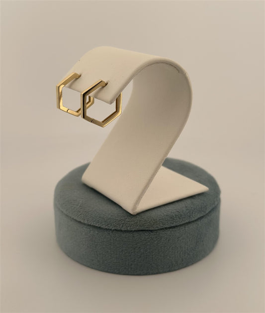Yellow Gold Hexagon Hoop Earrings