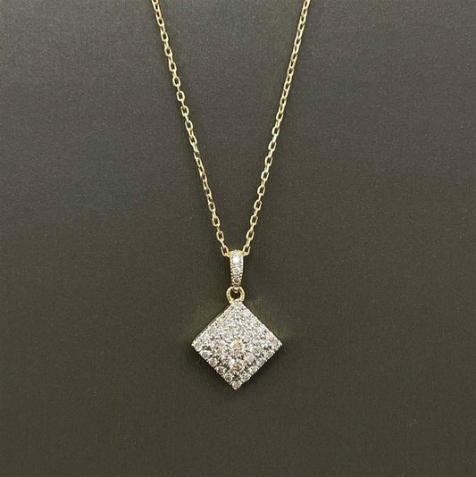 Yellow Gold Halo Style Diamond Cluster Necklace