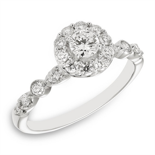 White Gold Vintage Inspired Halo Style Engagement Ring