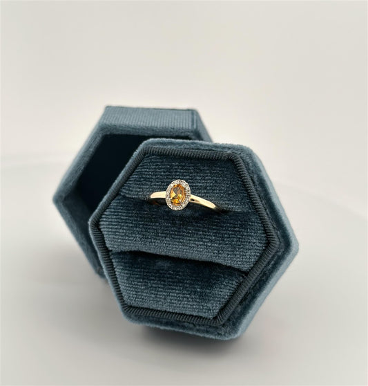 Yellow Gold Halo Style Citrine Ring