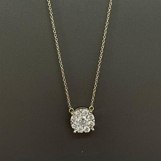 Yellow Gold Diamond Cluster Necklace