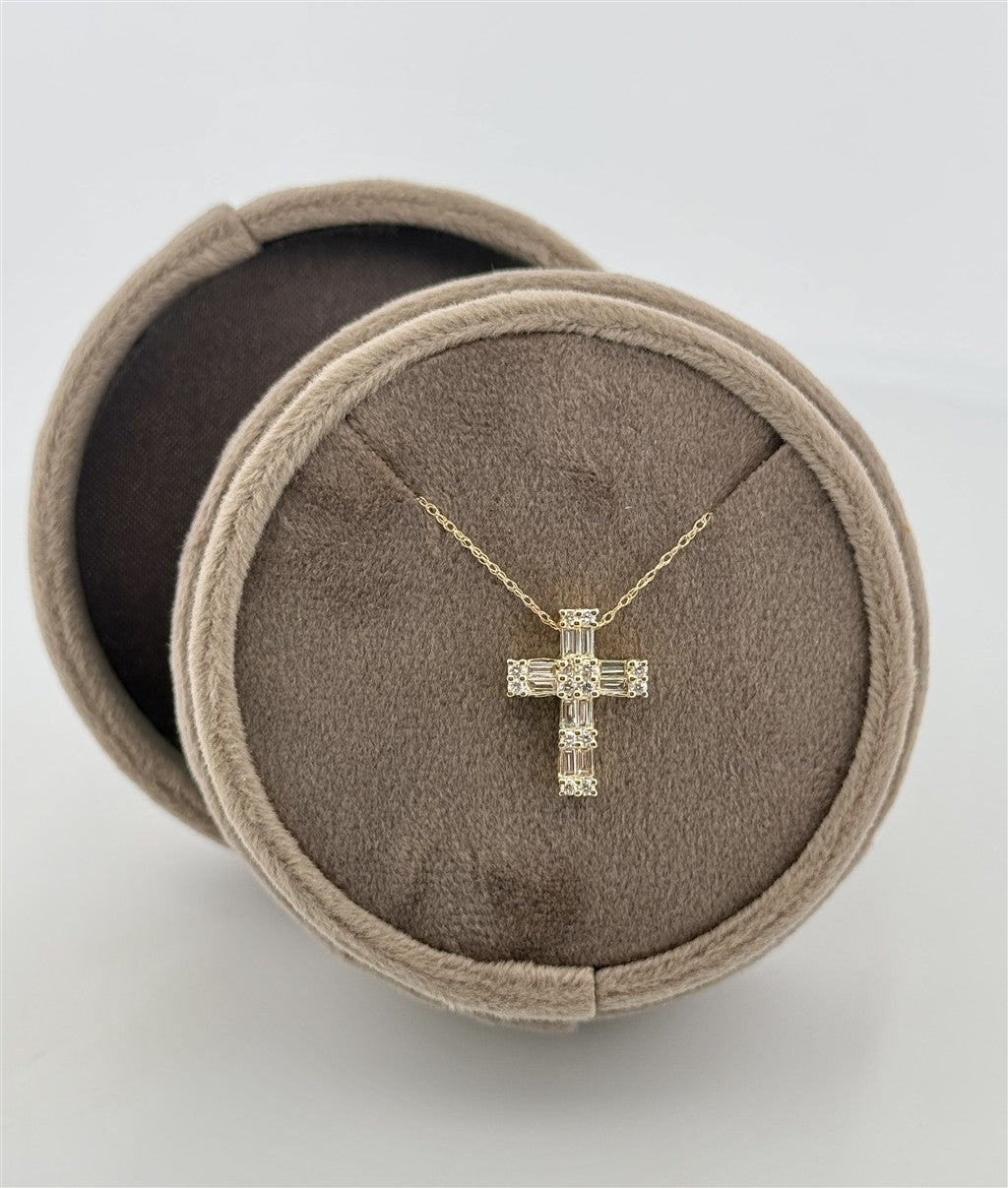 Yellow Gold Lab Grown Diamond Cross Necklace