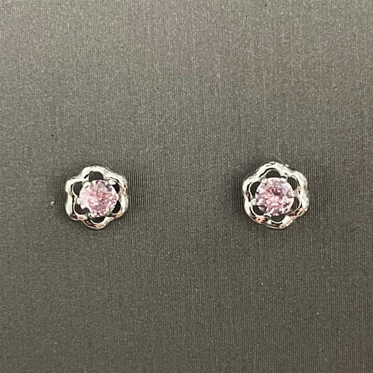Childrens Sterling Silver Pink Flower Earrings