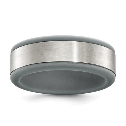 Stainless Steel Gray Silicone Wedding Band