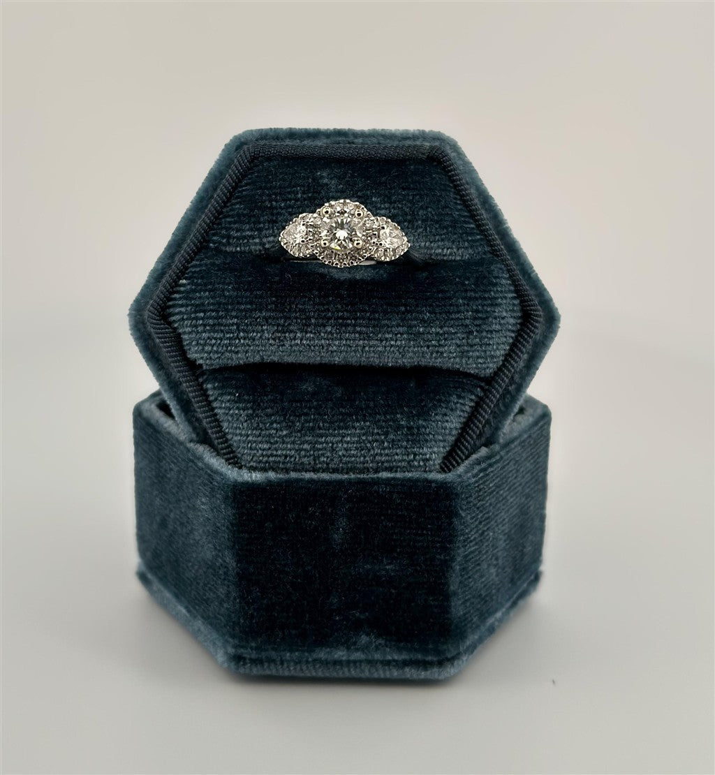 White Gold Three Stone Engagement Ring – King Arthur Jewelry