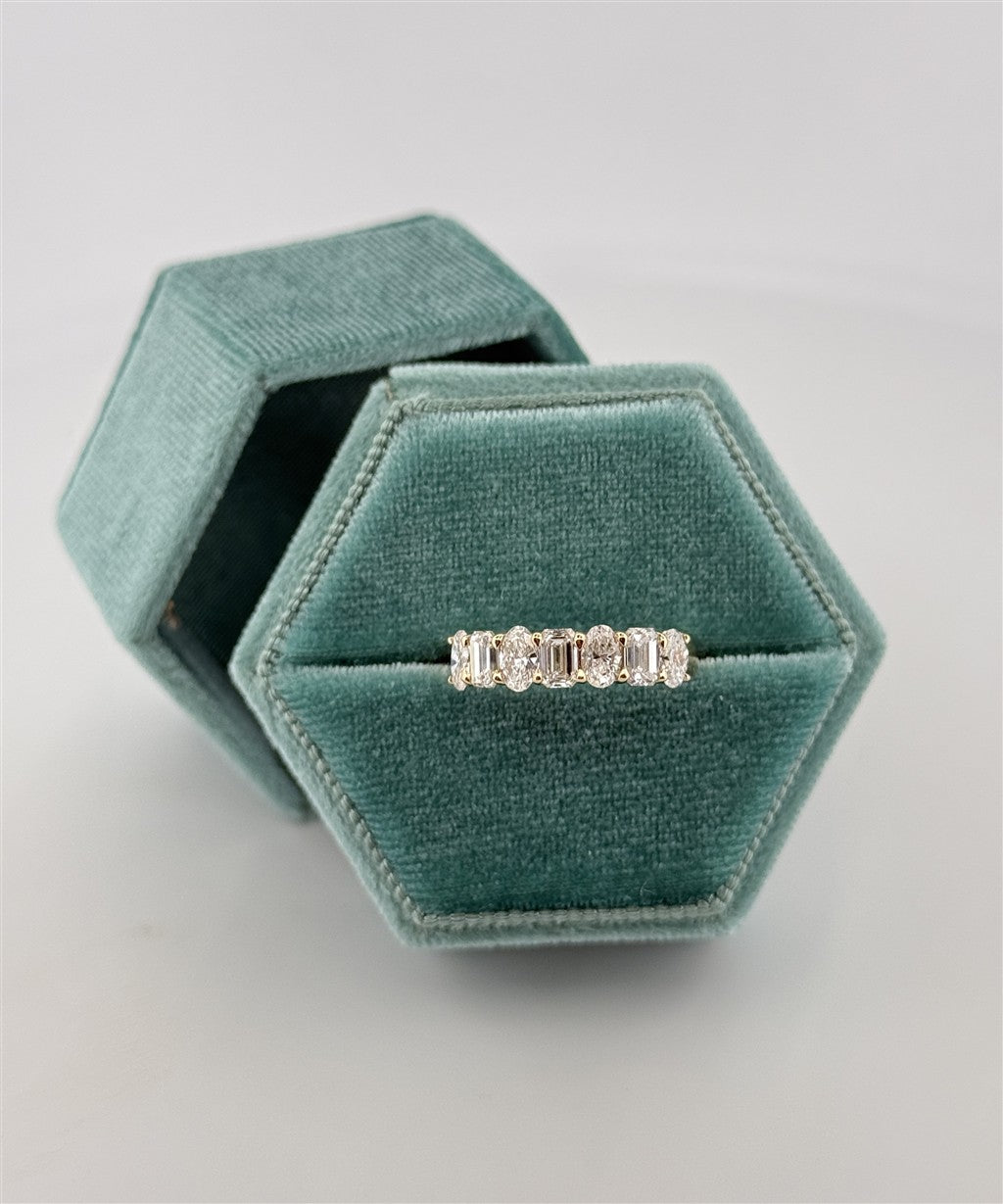 Yellow Gold Emerald Cut And Oval Lab Band
