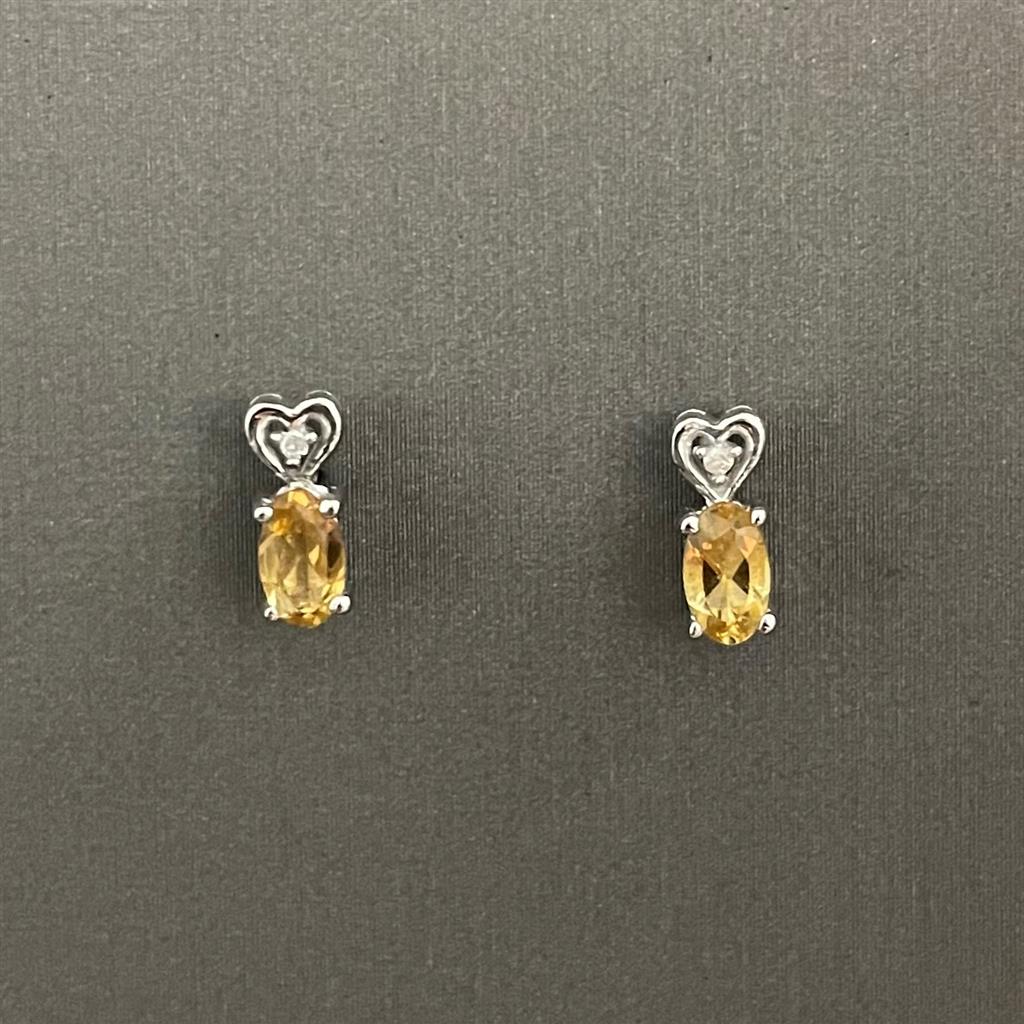 Childrens Sterling Silver Heart Accented Citrine Earrings