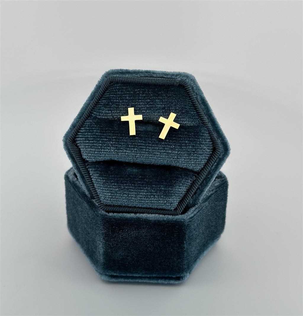 Yellow Gold Cross Stud Earrings