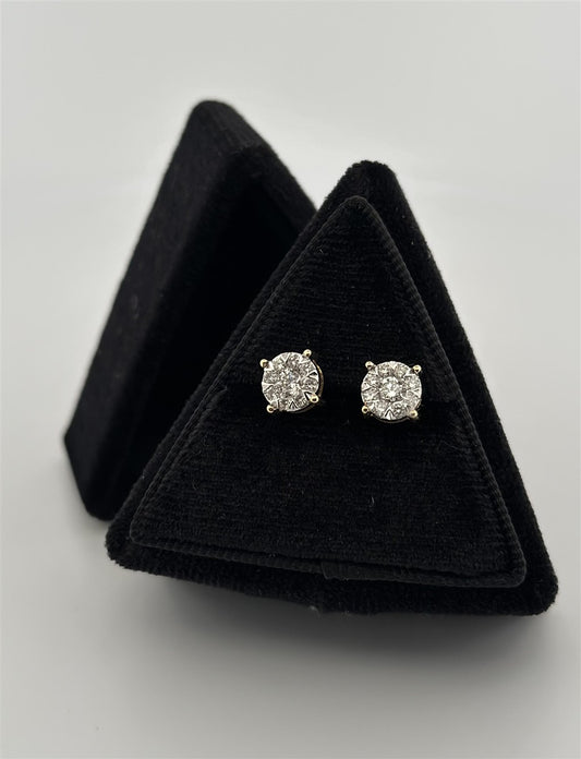 Yellow Gold Diamond Cluster Stud Earrings