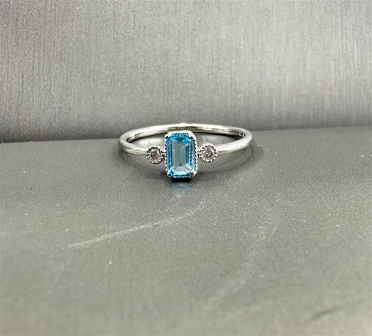 White Gold Emerald Cut Blue Topaz Ring