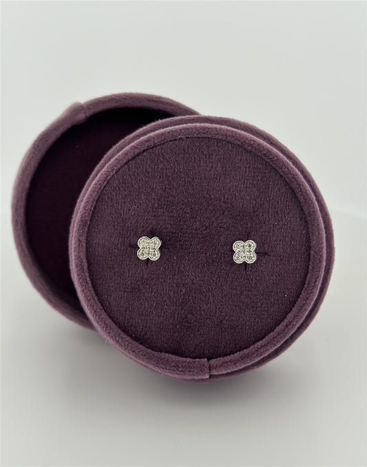 White Gold Diamond Clover Earrings