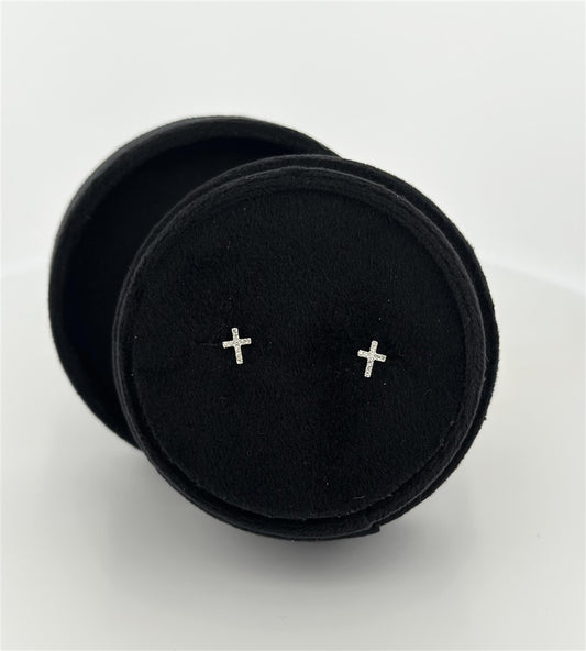 Yellow Gold Diamond Cross Stud Earrings