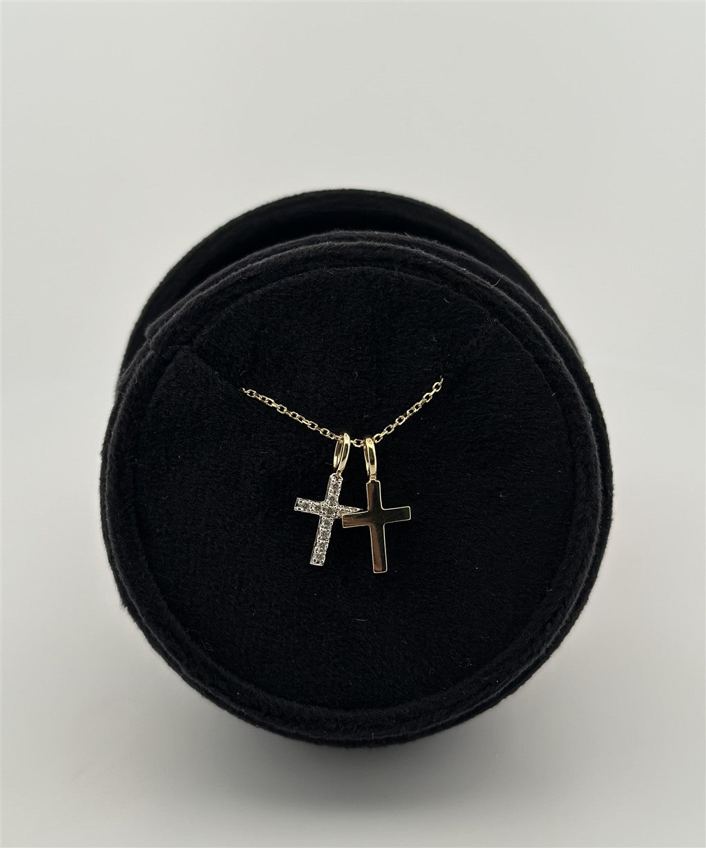 Yellow Gold Double Cross Necklace