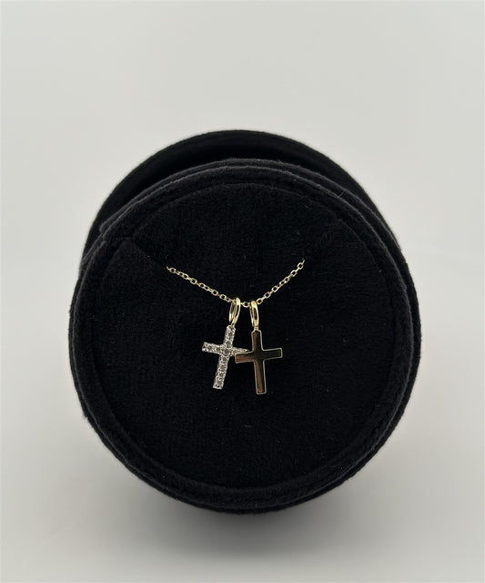 Yellow Gold Double Cross Necklace