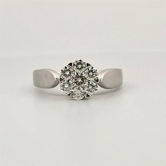 White Gold Diamond Cluster Engagement Ring