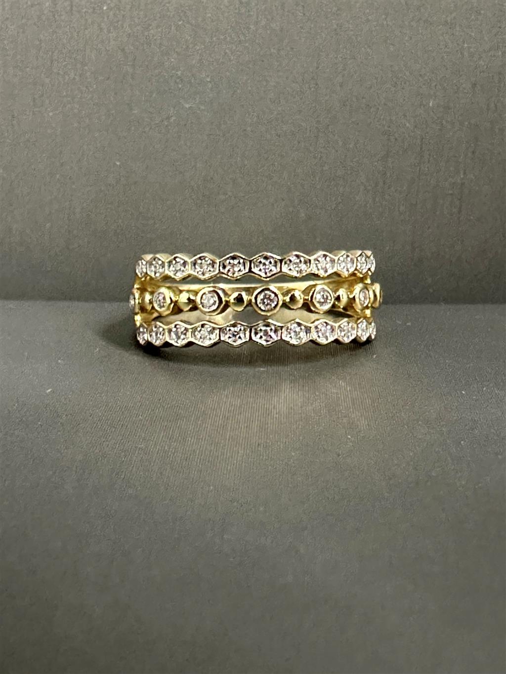Yellow Gold Vintage Inspired Triple Stack Band