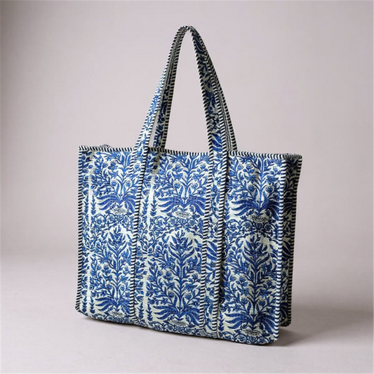 Navy Floral Quilted Tote Bag