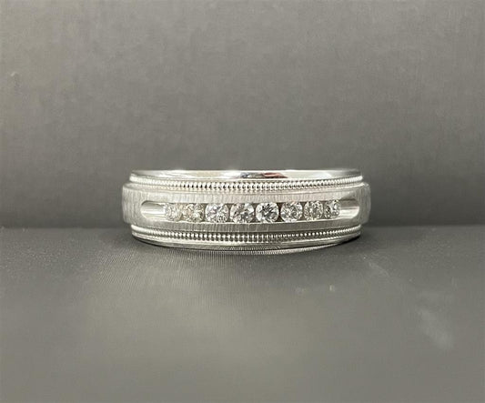 Mens White Gold Diamond Wedding Band