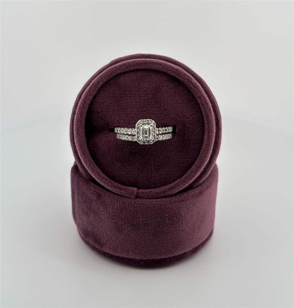 White Gold Emerald Cut Halo Style Bridal Set