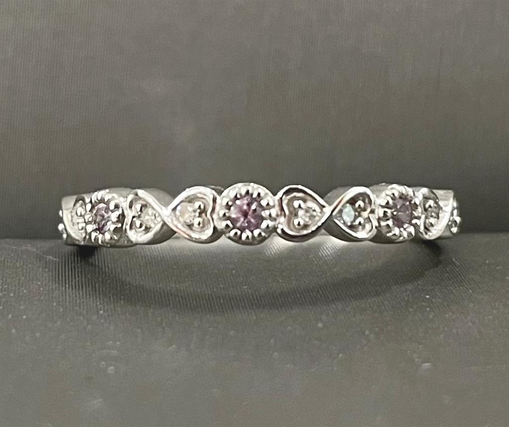 White Gold Vintage Inspired June Birthstone Stackable Ring
