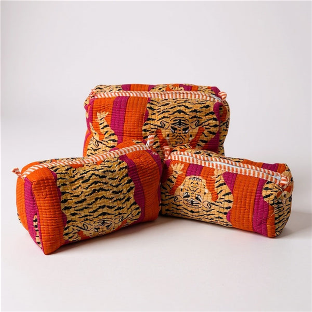 Pink And Orange Tiger Cosmetic Bag