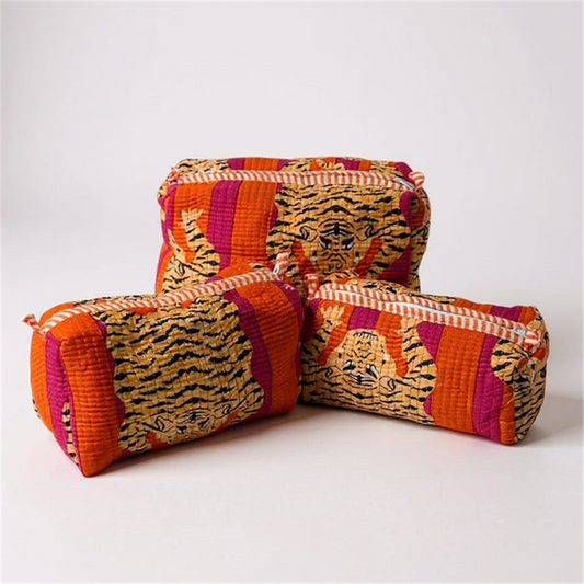 Pink And Orange Tiger Cosmetic Bag