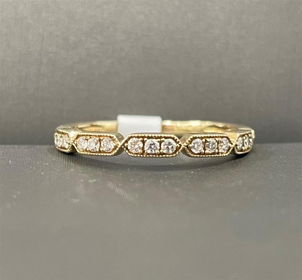 Yellow Gold Diamond Vintage Inspired Stackable Ring