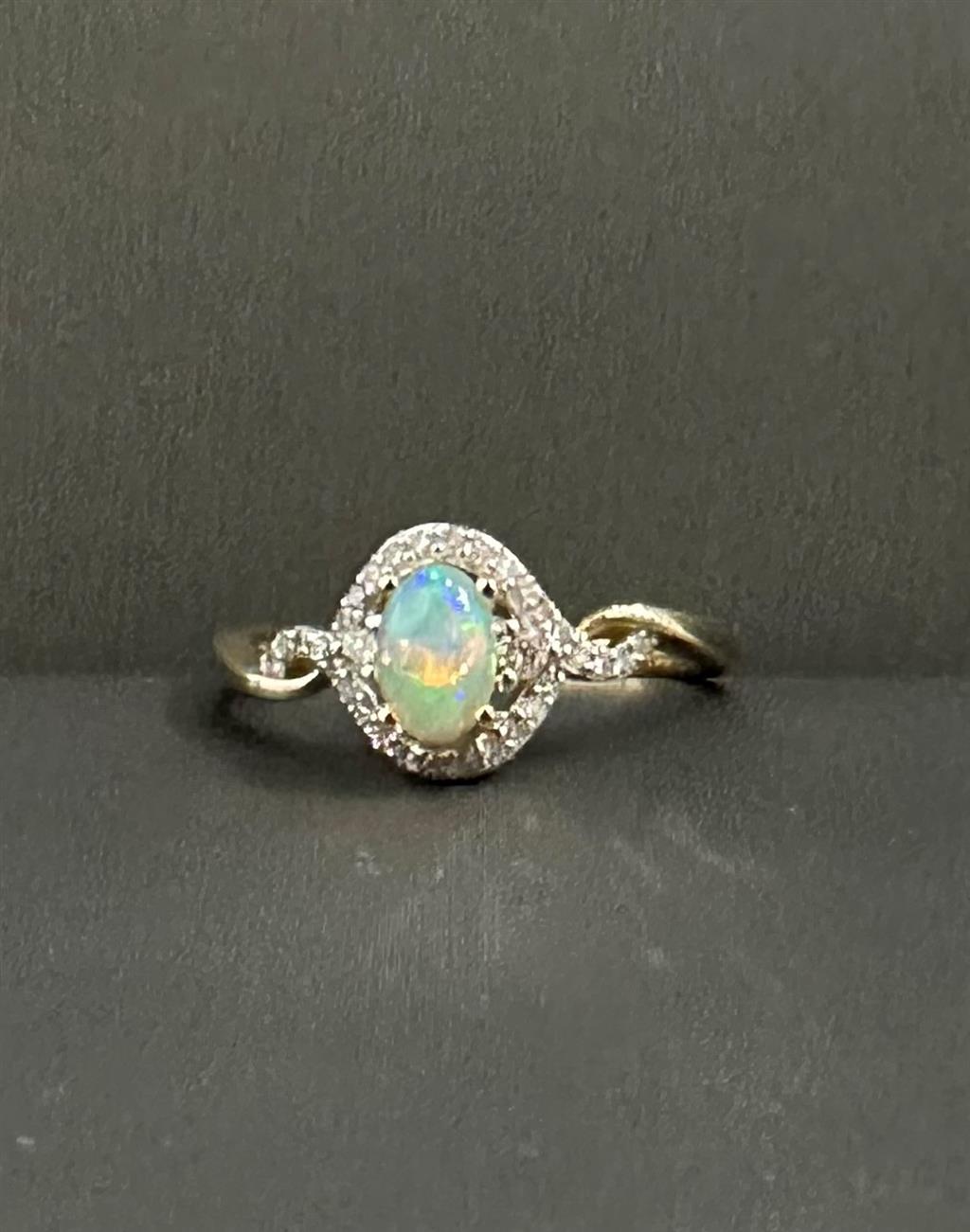 Yellow Gold Diamond Accented Opal Ring