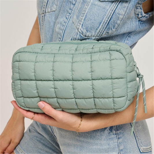 Sage Green Puffer Cosmetic Bag