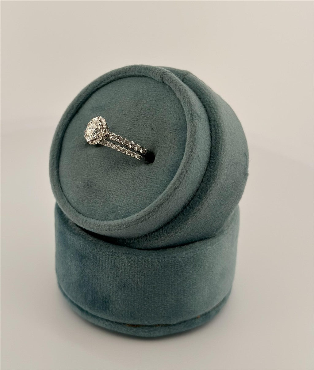 White Gold Oval With Baguette Halo Bridal Set