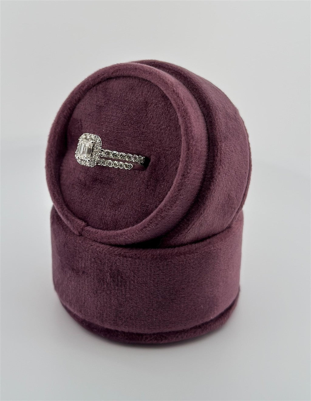 White Gold Emerald Cut Halo Style Bridal Set