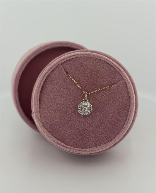 Yellow Gold Halo Style Diamond Necklace