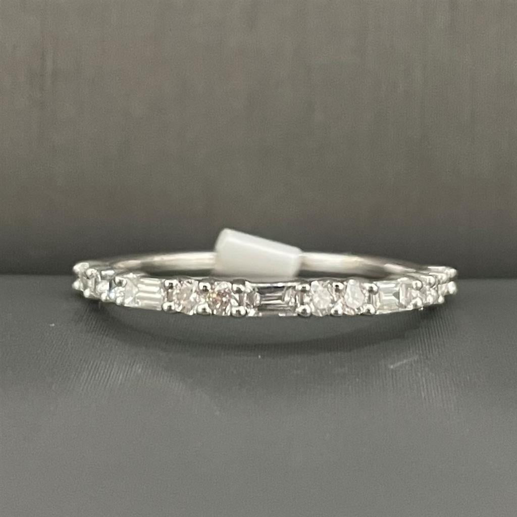 White Gold Round And Baguette Diamond Band