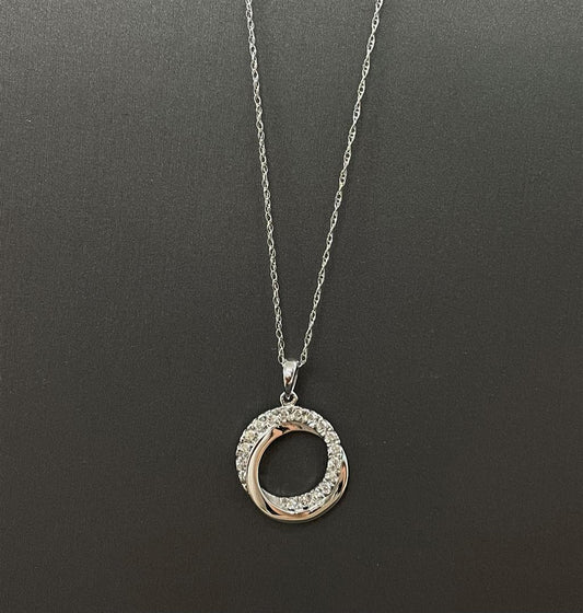 White Gold Diamond Accented Double Circle Necklace