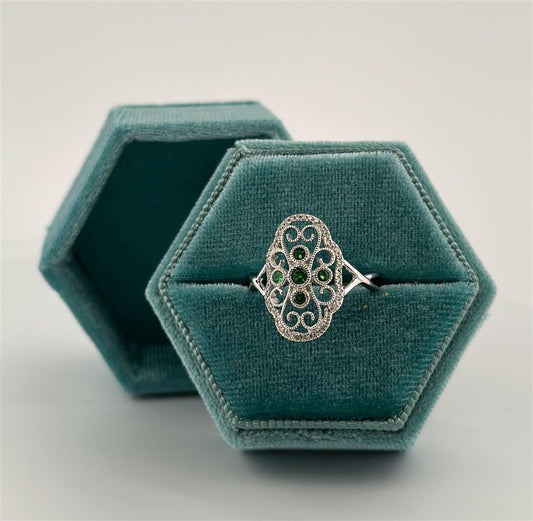 White Gold Vintage Inspired Emerald Ring