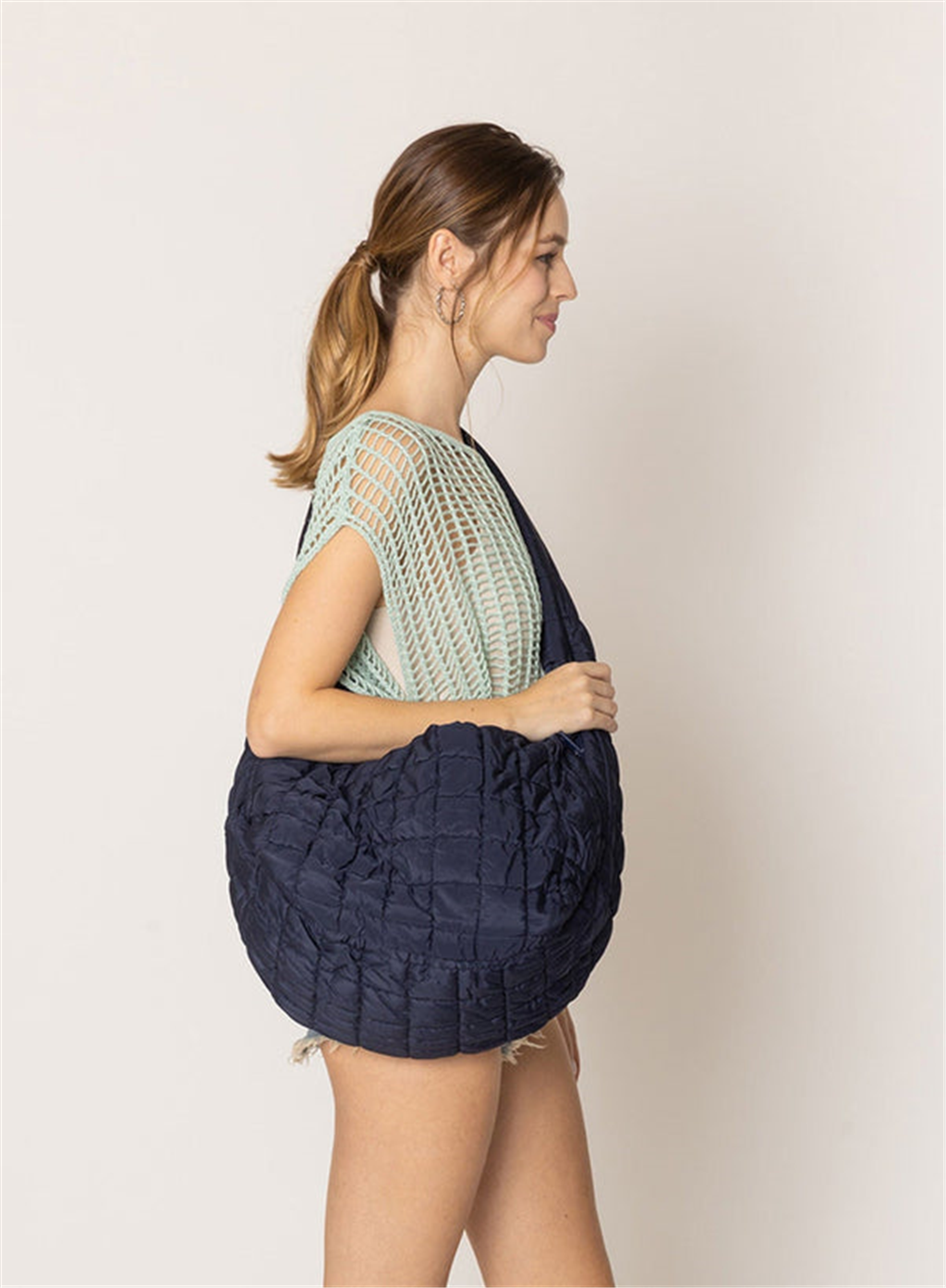 Navy Puffer Tote Bag