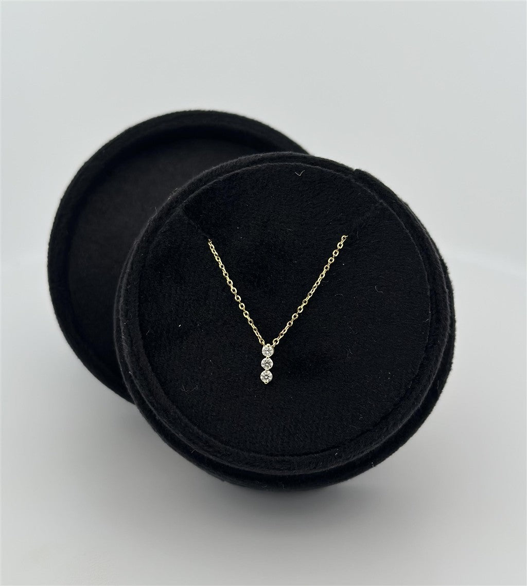 Yellow Gold Diamond Three Stone Necklace