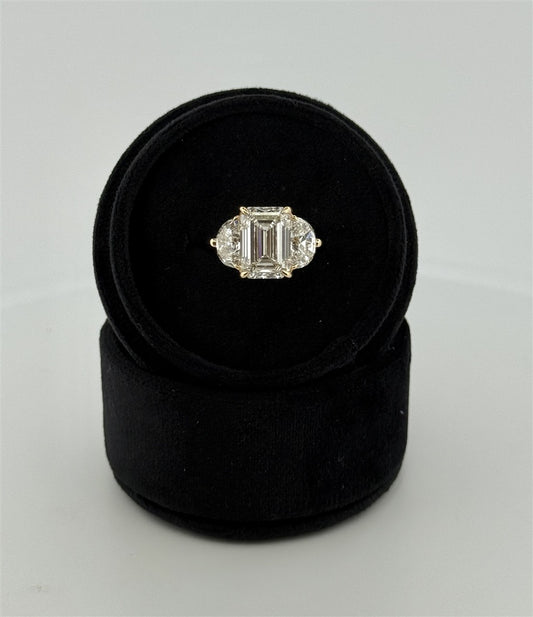 Yellow Gold Three Stone Lab Engagement Ring