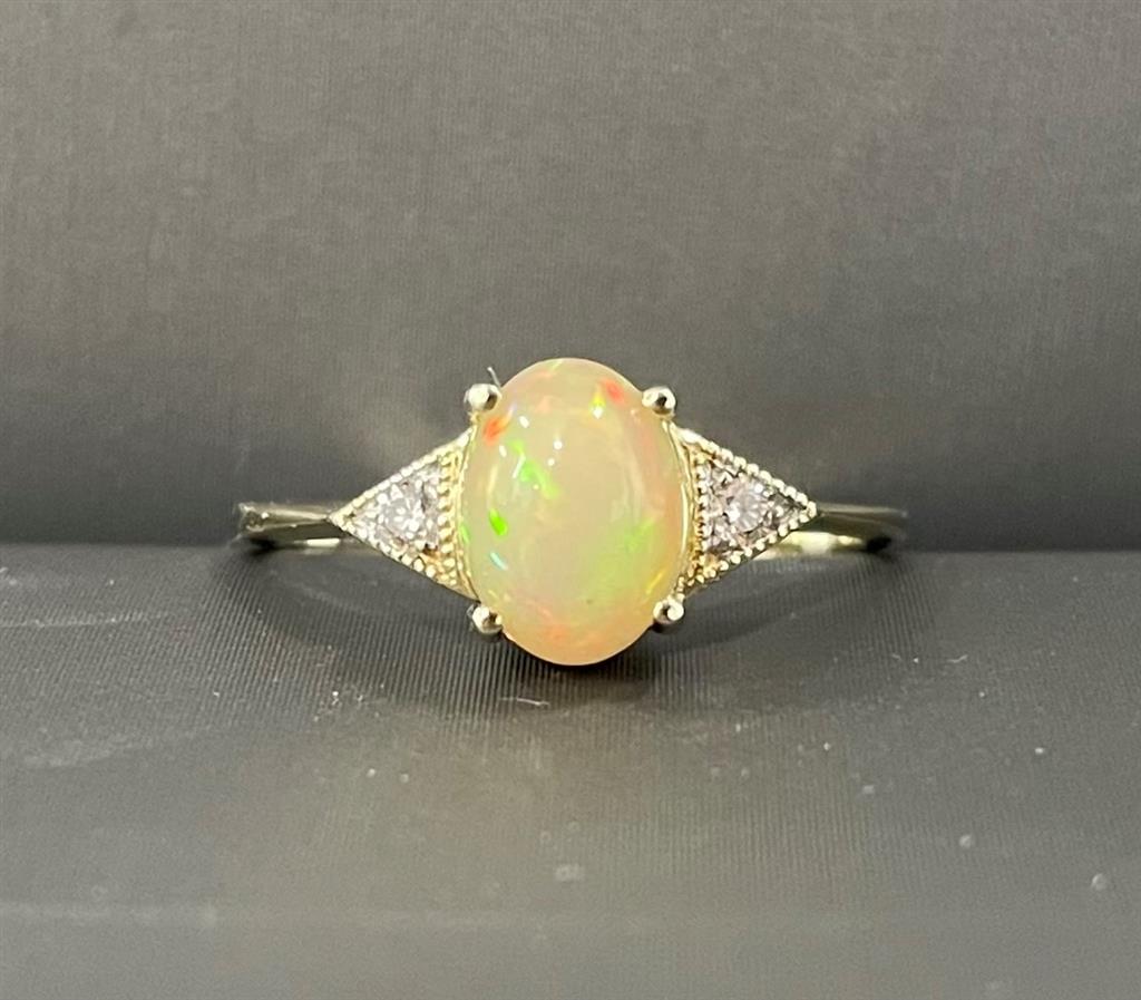 Yellow Gold Diamond Accented Opal Ring