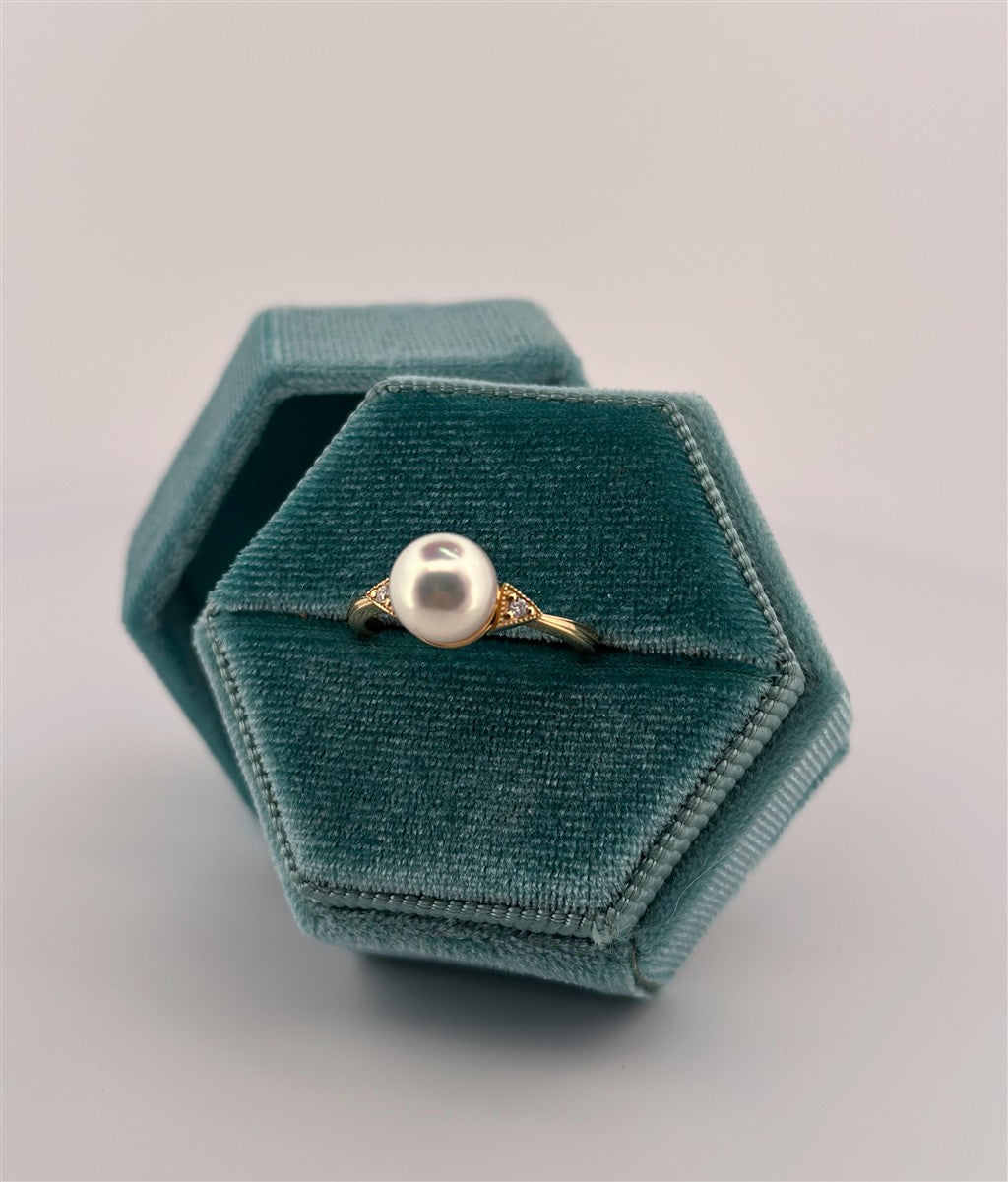 Yellow Gold Diamond Accented Pearl Ring