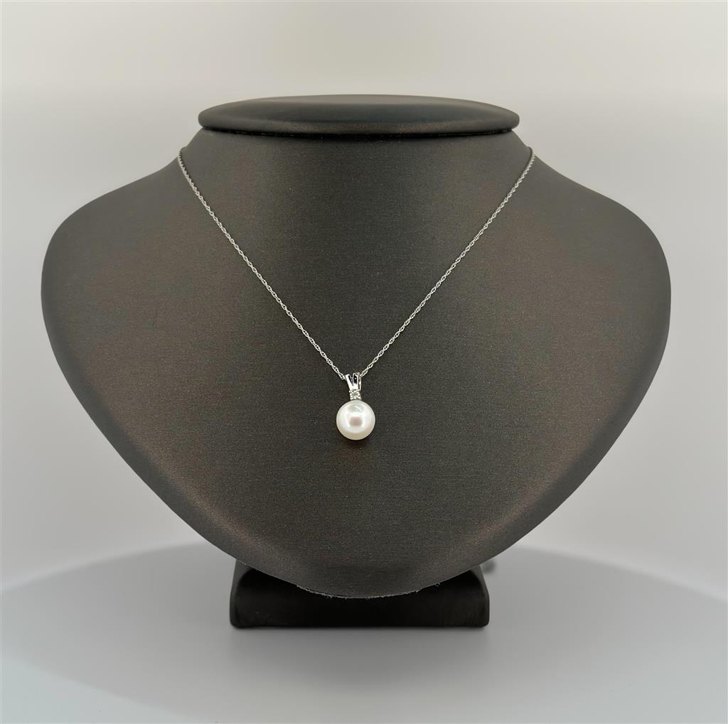 White Gold Diamond Accented Pearl Necklace