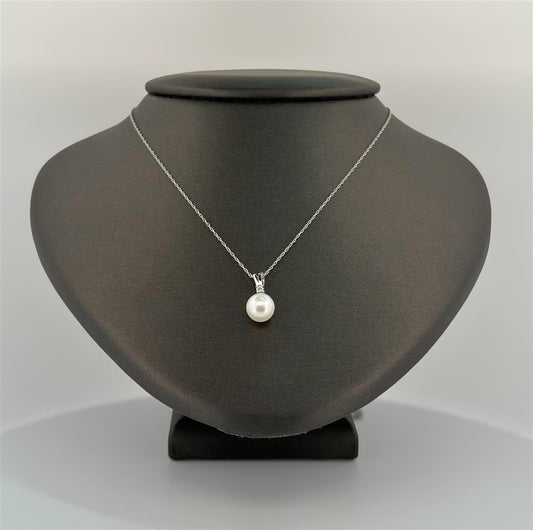 White Gold Diamond Accented Pearl Necklace