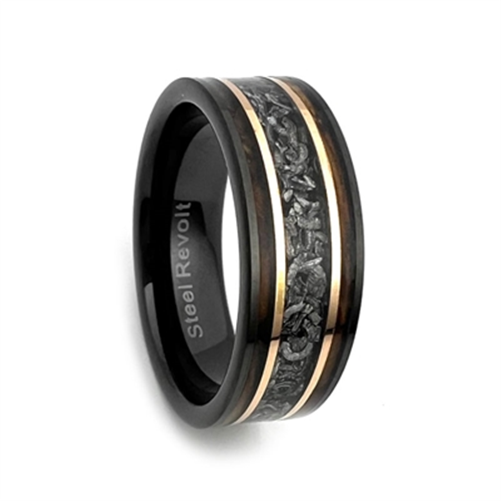 Meteorite And Whiskey Barrel Wedding Band