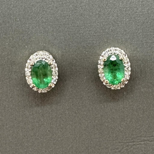 Yellow Gold Halo Style Emerald Stud Earrings