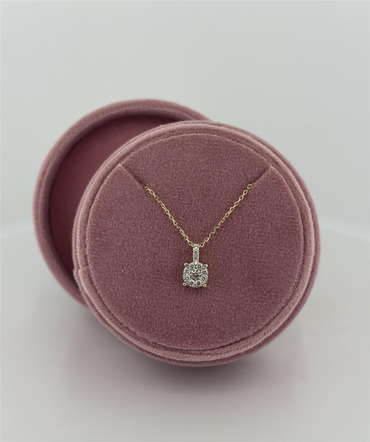 Yellow Gold Diamond Cluster Necklace