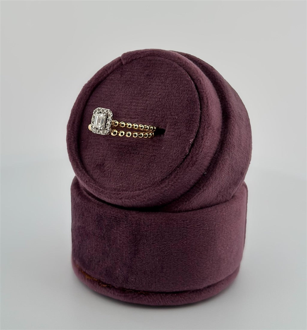 Yellow Gold Halo Style Emerald Cut Bridal Set